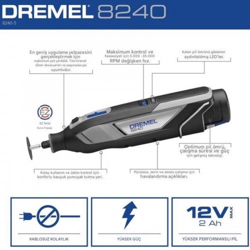 Dremel 8240-5 Çok Amaçlı El Motoru Akülü 5 Aksesuarlı F0138240JA