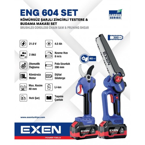 Exen Eng 604 Set Akülü Budama Testere Ve Makas Seti