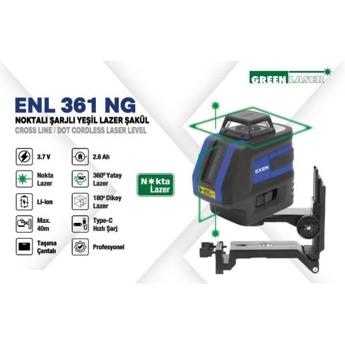 Exen ENL 361 NG Şarjlı Yeşil Lazer Şakül Nokta Ve Çizgi 