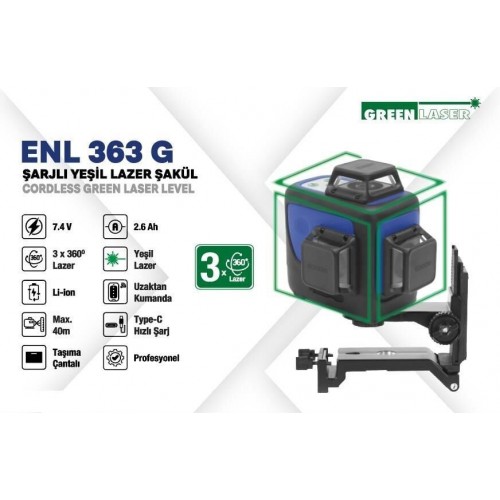 Exen ENL 363 G Şarjlı Yeşil Lazer Şakül 3x360° (Uzaktan Kumandalı)