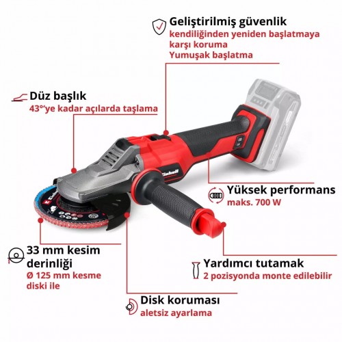 Einhell TP-AG 18/125 F Li BL  Akülü Avuç Taşlama 18v (Aküsüz)