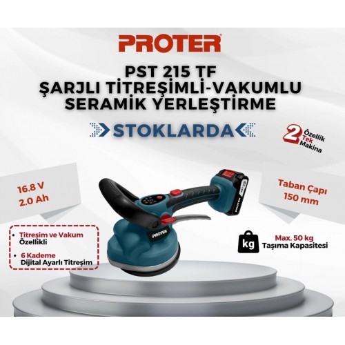 Proter PST 215 TF Akülü Fayans Tokmağı Titreşimli Vakumlu