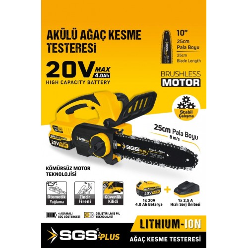 SGS 5320 Akülü Ağaç Kesme Budama Testere Makina 20V