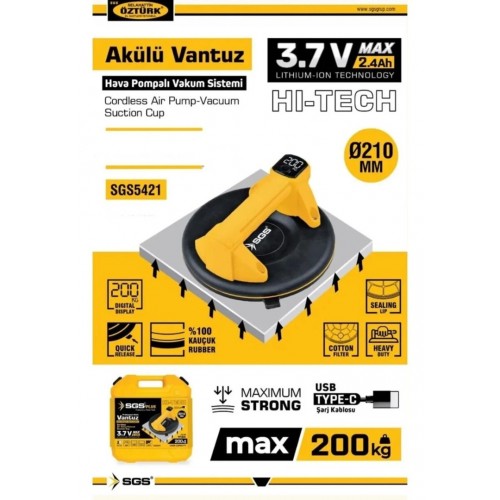 SGS 5421 Akülü Vantuz Hi-Tech Hava Pompalı 200 kg 3.7V 2.4 Ah