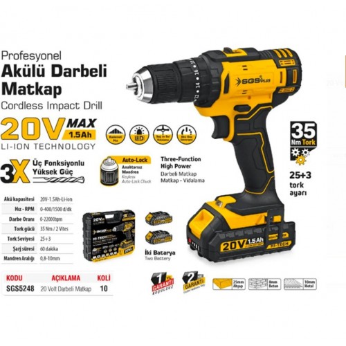 Sgs 5248 Akülü Darbeli Vidalama Matkap  20V