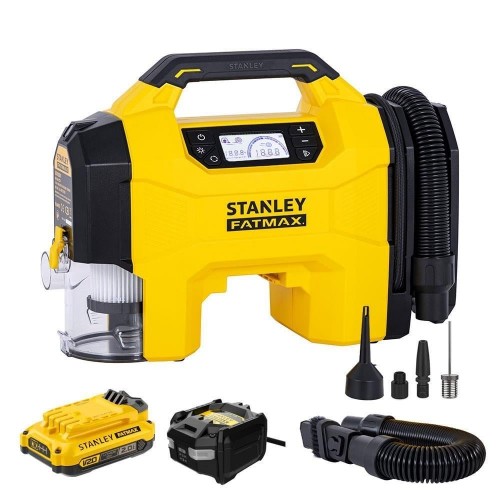 STANLEY SXVI02001A Akülü Lastik Yatak Şişirme Pompası+Araç Süpürgesi 12V - 18V 2Ah Li-ion 