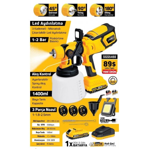 Sgs 5460 Akülü Boya Tabancası 20v