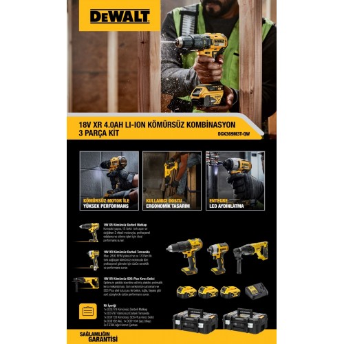 Dewalt DCK369M3T Üçlü Set Kömürsüz (DCD788+DCF787+DCH133)