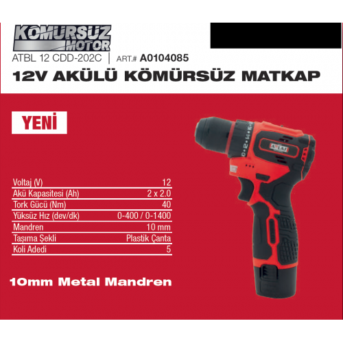 Attlas ATBL 12 CDD202C Kömürsüz Akülü Matkap