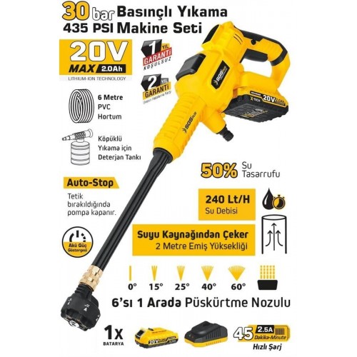 SGS 5410 Akülü Basınçlı Oto Yıkama Makinası 30bar 435psi